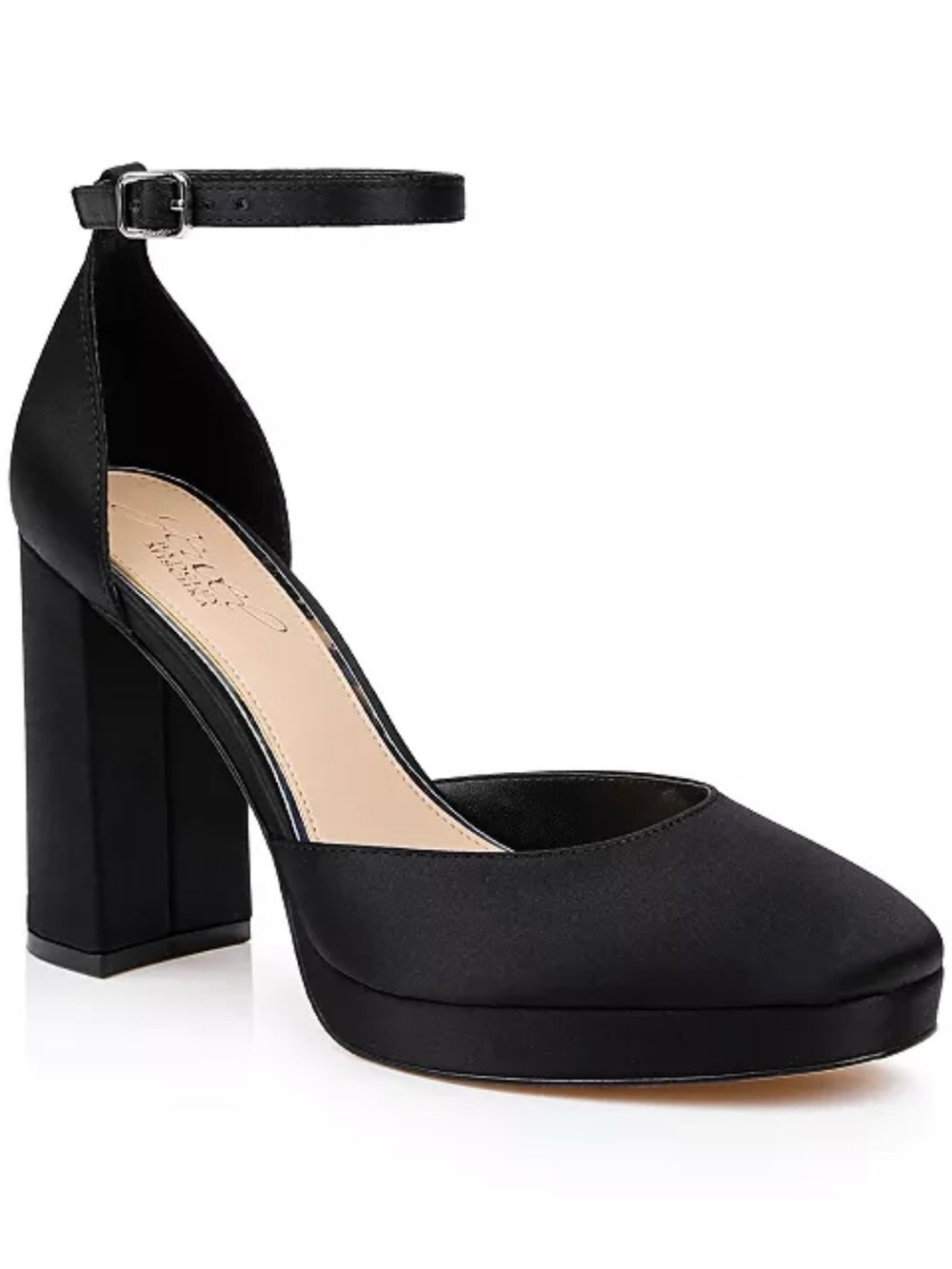 Jewel Badgley Mischka Stephanie closed toe platform pumps in black satin